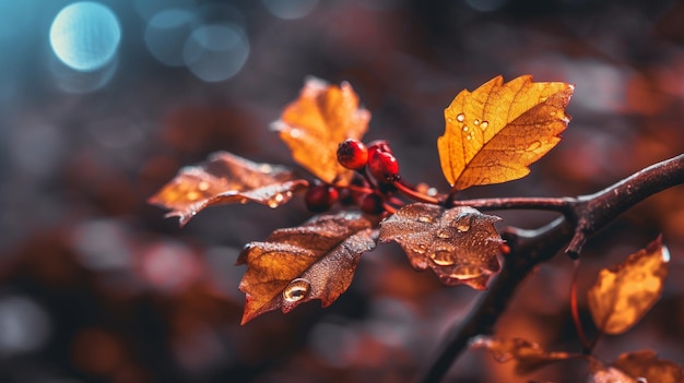 Un gros plan d'une feuille avec la dernière goutte de pluie dessus