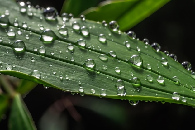 Un gros plan d'une feuille avec des gouttelettes d'eau dessus