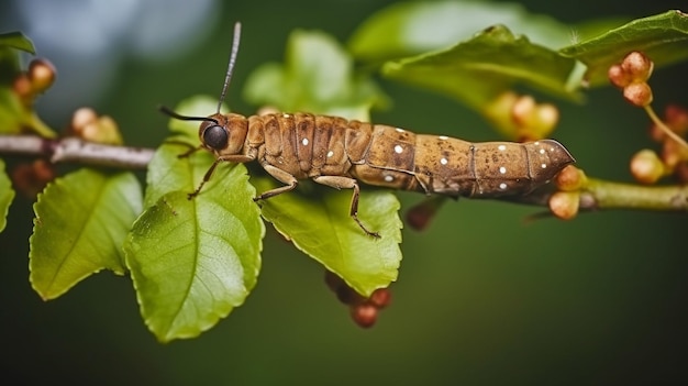 Un gros plan d'une feuille avec un insecte dessus