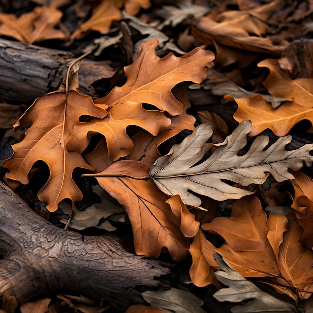 Photo gros plan de feuilles de chêne tombées