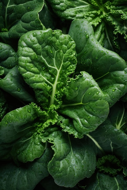 Gros plan de feuilles de chou frisé généré par l'IA