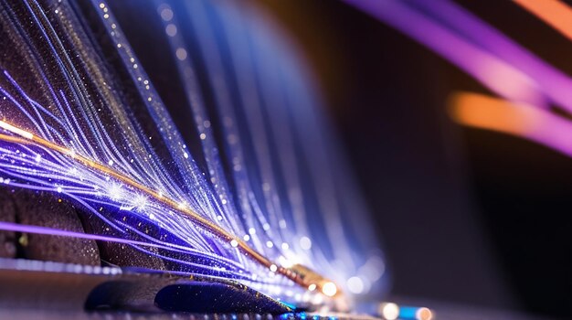 Gros plan sur la fibre optique faible profondeur de champ