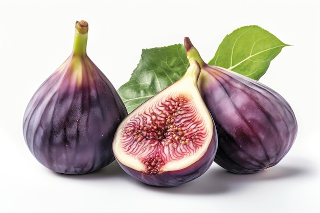 Gros plan de figues violettes sur fond blanc