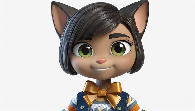 Un gros plan d'une fille chat de dessin animé avec un arc3d