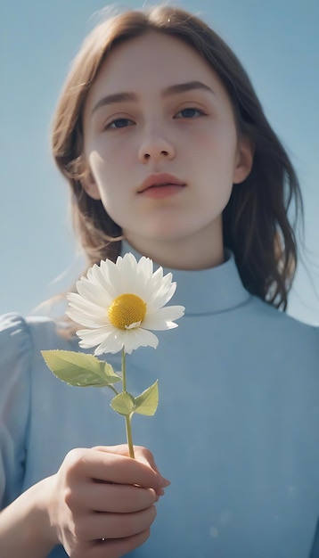 Photo gros plan sur une fille avec une fleur