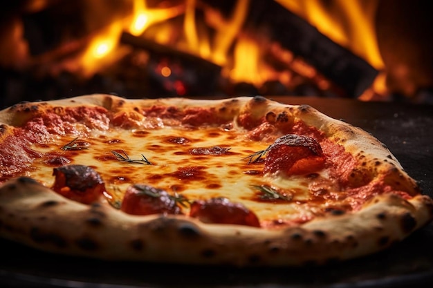 Un gros plan des flammes qui rugissent à l'intérieur d'un four à pizza