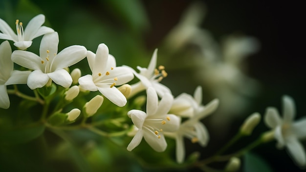 Un gros plan d'une fleur blanche avec le mot jasmin dessus