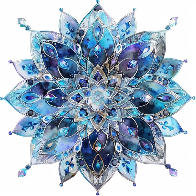 un gros plan d'une fleur bleue et argentée avec un fond blanc