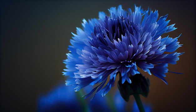 Un gros plan d'une fleur bleue dans un vase IA générative