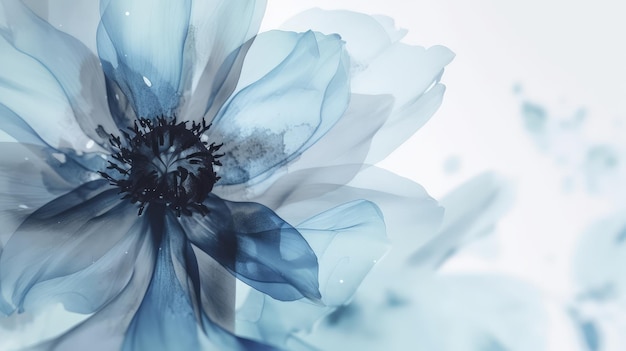 Un gros plan d'une fleur bleue sur fond blanc IA générative