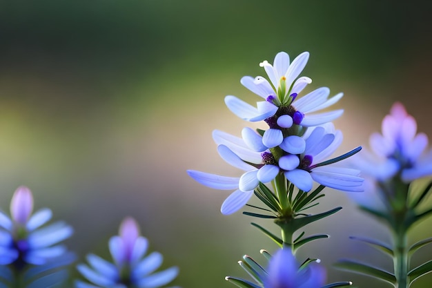 Un gros plan d'une fleur bleue avec le mot bleu dessus