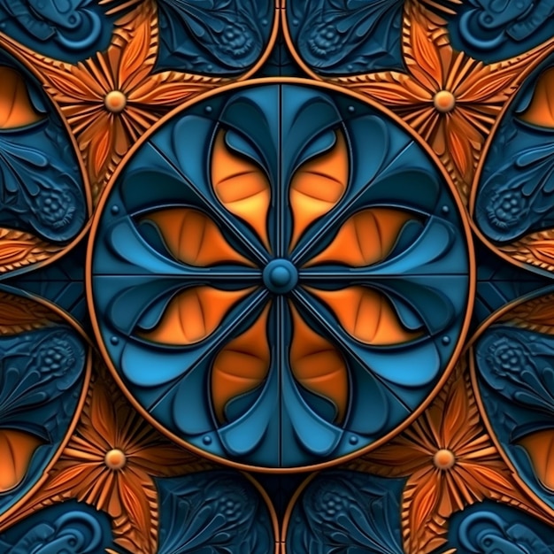 Un gros plan d'une fleur bleue et orange avec des pétales d'orange génératifs ai