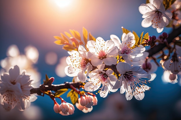 Un gros plan d'une fleur sur une branche d'arbre AI générative