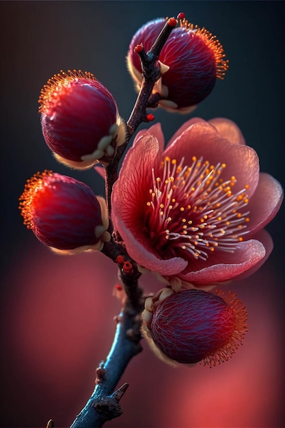 Photo gros plan d'une fleur sur une branche générative ai