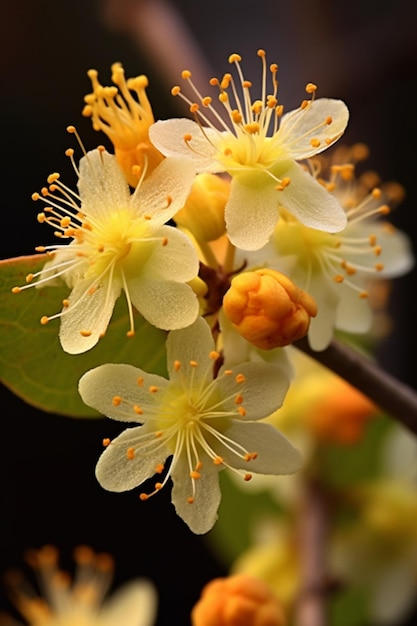 Un gros plan d'une fleur avec des centres jaunes