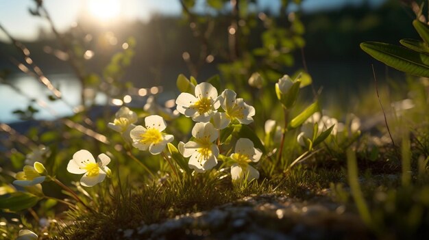 Un gros plan d'une fleur dans l'herbe