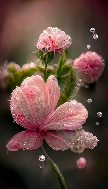 Gros plan de fleur avec des gouttelettes d'eau dessus ai générative