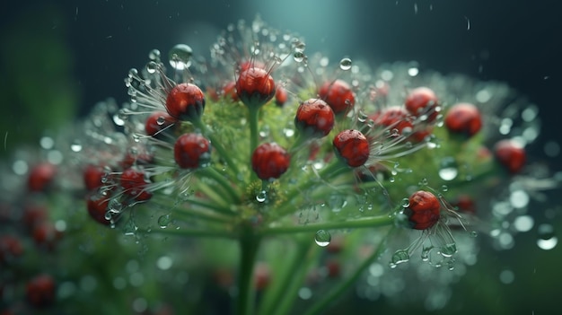 Un gros plan d'une fleur avec des gouttelettes d'eau dessus