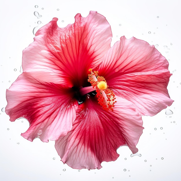 Un gros plan d'une fleur d'hibiscus rose sur fond blanc Illustration IA générative