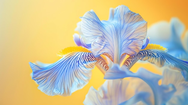 Photo un gros plan d'une fleur d'iris bleu en pleine floraison sur un fond flou les pétales de la fleur sont délicats et ont une texture veloutée