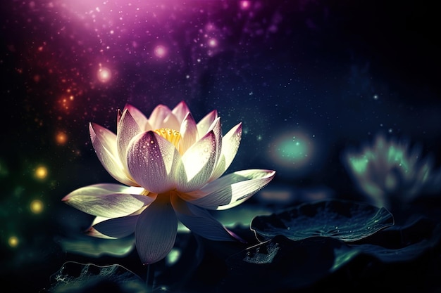 Gros plan avec fleur de lotus dans un monde imaginaire Composition florale créative