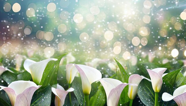 Photo gros plan sur la fleur de lys calla avec un fond bokeh zantedeschia aethiopica