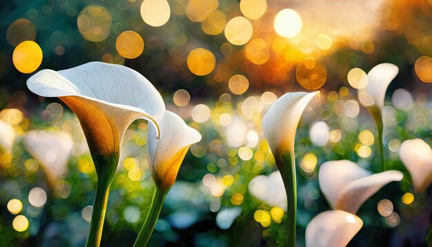 Photo gros plan sur la fleur de lys calla avec un fond bokeh zantedeschia aethiopica