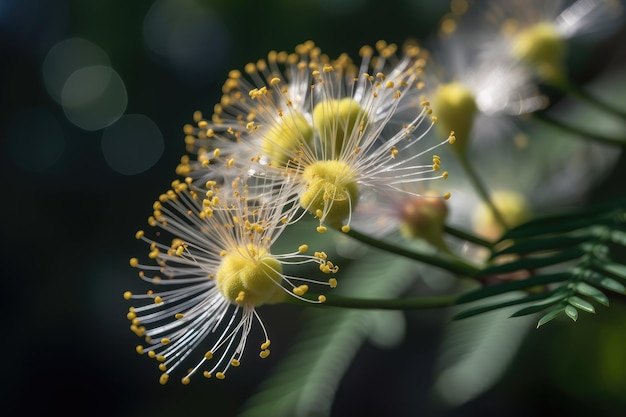 Gros plan de fleur de mimosa avec ses pétales délicats et son parfum délicat