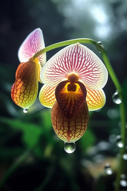 Un gros plan d'une fleur avec le mot orchidée dessus