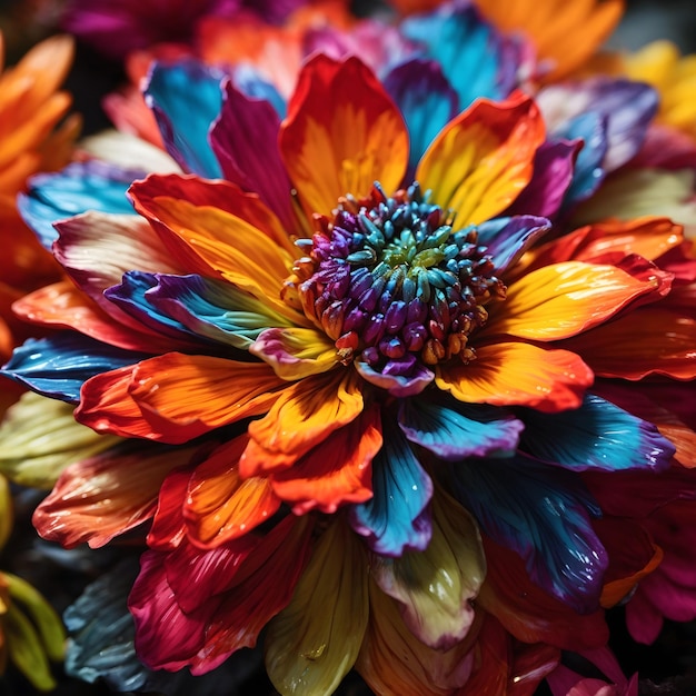 Photo gros plan d'une fleur multicolore vibrante