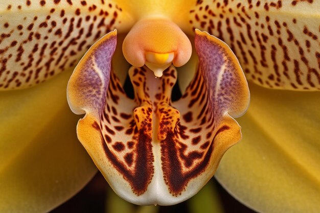 Photo un gros plan d'une fleur d'orchidée avec un motif tacheté jaune.