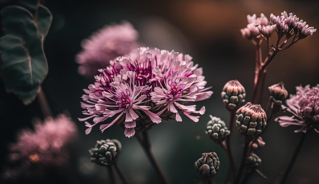 Un gros plan d'une fleur rose avec un fond sombre