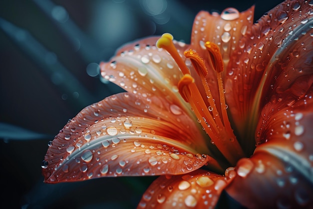 Un gros plan d'une fleur rose avec des gouttes de pluie dessus