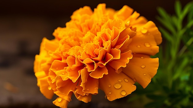 Photo un gros plan d'une fleur de souci jaune avec des gouttelettes d'eau dessus