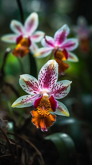 Photo un gros plan d'une fleur avec les taches roses et blanches d'une orchidée