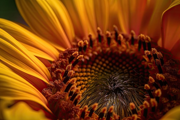 Un gros plan d'une fleur avec le tournesol au centre