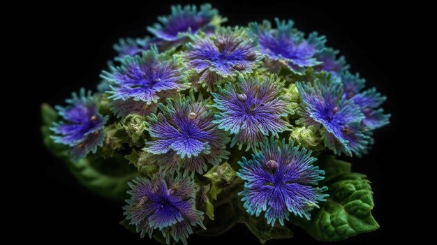 Photo un gros plan d'une fleur violette avec des feuilles vertes