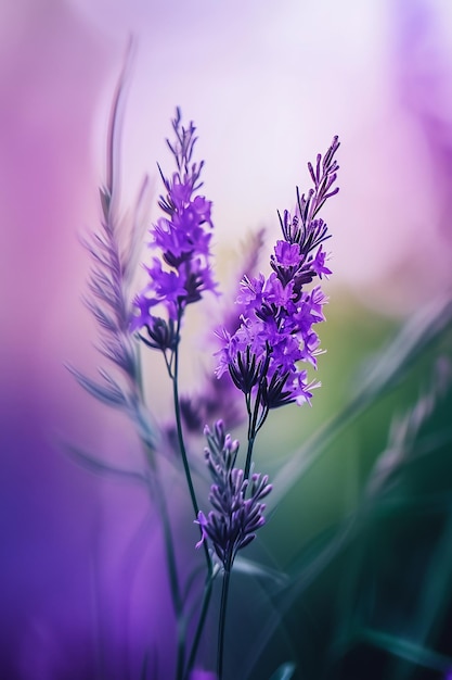 un gros plan d'une fleur violette avec un fond flou