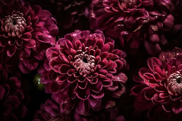 Un gros plan d'une fleur violette avec le mot chrysanthème en bas.