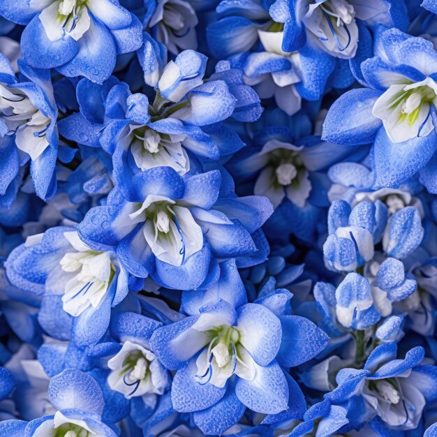 Un gros plan de fleurs bleues avec un centre blanc