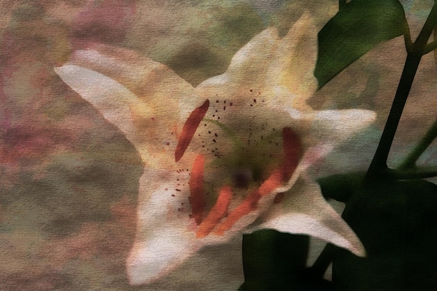 Gros plan de fleurs, marque de couleur d'eau, iris et lys