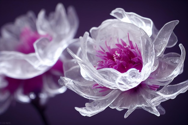 Gros plan de fleurs de pivoine congelées