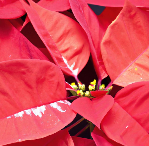 Gros plan de fleurs de poinsettia rouges créées à l'aide de la technologie générative ai