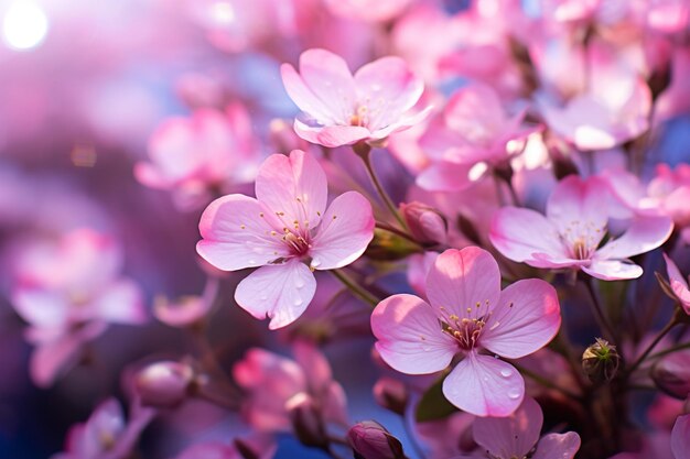 gros plan de fleurs roses avec un fond défocalisé réalisé avec l'IA