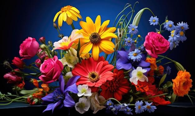 Gros plan de fleurs sauvages vibrantes en pleine floraison Des fleurs colorées et délicates montrent la beauté de la nature Créé avec des outils d'IA génératifs