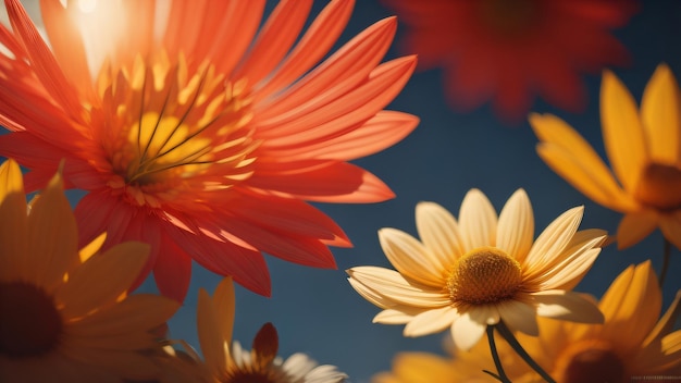 Un gros plan de fleurs avec le soleil qui brille sur eux