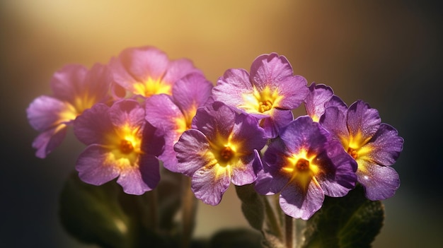 Un gros plan de fleurs violettes avec le centre jaune