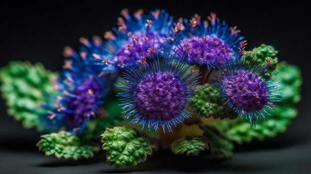 Un gros plan de fleurs violettes avec le mot fleur dessus