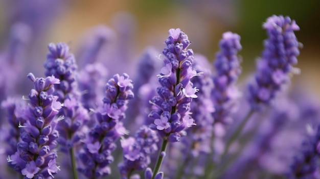 Un gros plan de fleurs violettes avec le mot lavande en bas à droite.