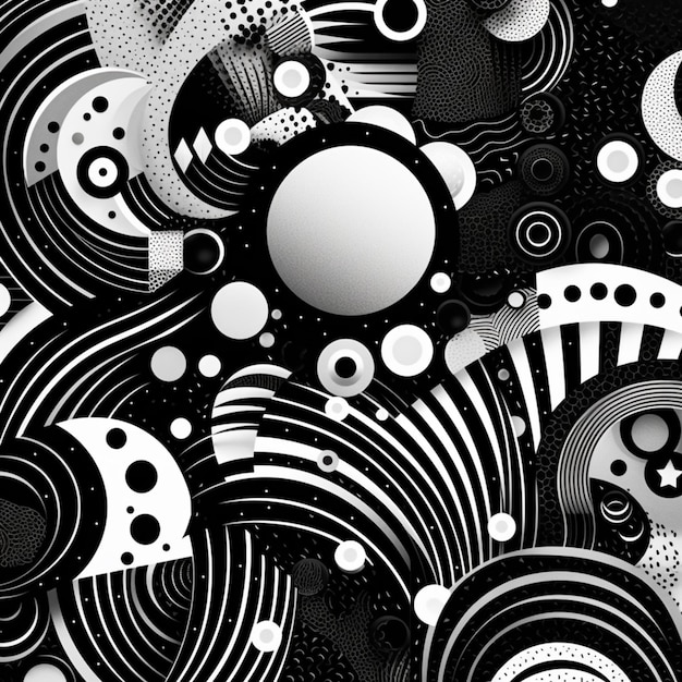 Un gros plan d'un fond abstrait noir et blanc avec des cercles ai générative